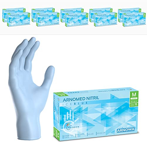 1000x ARNOMED® Gants en nitrile taille M Bleu clair, Gants à usage unique pour chirurgie & laboratoire, Gants en nitrile sans poudre & sans latex, Moufles en nitrile XS, S, M, L, XL, XXL