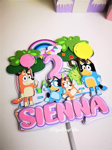 Blue Dog cake topper, Blue-y inspired 3D cake decoration, add your name and age (Pink)