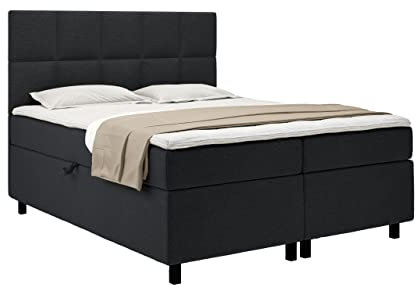 All4All Boxspringbett mit Bettkasten Sofia Polsterbett Gesteppt mit Bonellmatratze und Topper Gepolstert Doppelbett viele Farben und Größen (160x200)