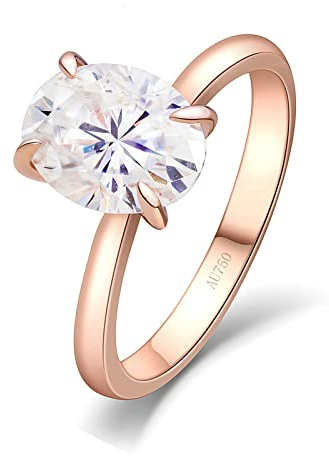 Daesar Damen Ring Rotgold 585, Verlobungsring Solitär mit 2ct Oval Moissanit Hochzeit Ringe Frauen Nickelfrei Große 48 (15.3)