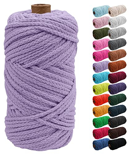 Uiopa Macrame Cord 5mm x 90m, Thick Macrame Rope 8-Strand Braided Cotton Rope, Light Purple Cotton Cord for Plant Hangers, Wall Hanging, Dream Catcher, Garden, DIY Projects