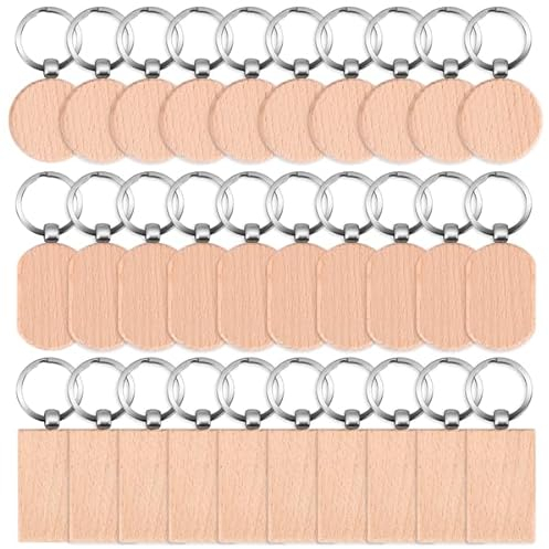 Lobamop 30 Stück Schlüsselanhänger, Schlüsselanhänger beschreibbare, handgefertigte DIY Personalisierter Schlüsselanhänger (oval, quadratisch, rund) (oval+quadratisch+rund)