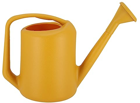 Esschert Design Regadera de 5 l de plástico, color amarillo, incluye vertedor para jardín y flores, moderna jarra de ducha
