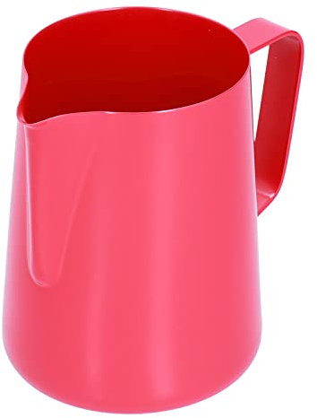 Miokycl 600ml Stainless Steel Frothing Pitcher Milk Coffee Frothing Jug with Pointed Spout for Home (Red)
