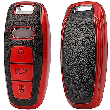 ontto TPU Schlüsselhülle Cover Passt für Audi A3 Sportback A4 A6 A7 S7 A8 S8 Q7 Q8 SQ7 SQ8 E-tron A6L A8L 2018-2021 Autoschlüssel Hülle Schlüsselanhänger Schutzhülle Schlüsseletui-Leder Rot D