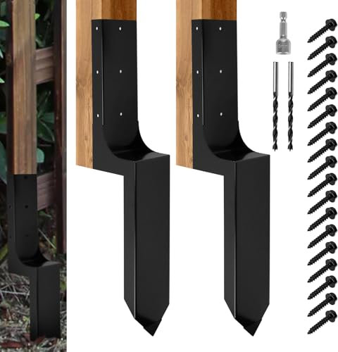CNQLIS Zaunpfostenreparatur-Set, robuster Stahl, H-Form, Zaunpfostenanker, schwarz (2 Stück, Innendurchmesser 9,1 x 9,1 cm)
