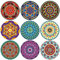 BENECREAT 9 pièces sous-Verres pour Boissons, Mandala Variante sous-Verres Boho Fleur Bois Boisson Caboteur Tasse à Café Tapis pour Cuisine Bar Tasse Salle à Manger, Diamètre: 10 cm, Épaisseur: 5mm