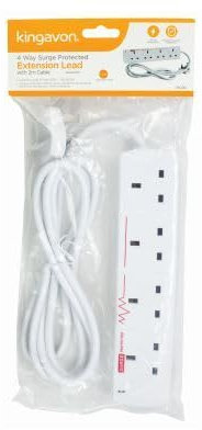 Kingavon - 4-Way Surge Protected Extension Lead with 2m Cable