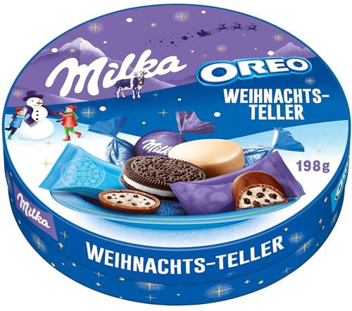 Milka & OREO Weihnachts-Teller 1 x 198g I Weihnachtsschokolade Mix Einzelpackung I Süßigkeiten zu Weihnachten aus 100% Alpenmilch Schokolade