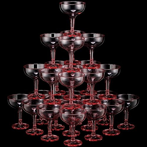 Zopeal 30 Pcs Champagne Coupe Glasses 5 oz Plastic Champagne Tower Disposable Martini Glasses Stackable Stemmed Margarita Coupe for Wedding Birthday Party Bar(Pink)