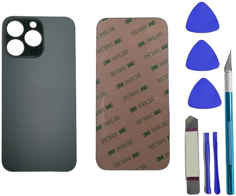 PeiDog Repuesto de Cristal Trasero para iPhone 13 Pro con Adhesivo preinstalado + Kit de Herramientas de reparación (Verde Alpino)
