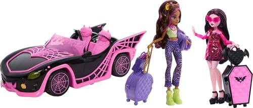 Monster High Eeekend Getaway Spielset mit Draculaura & Clawdeen Wolf Puppen, Fahrzeug & 20+ Zubehör