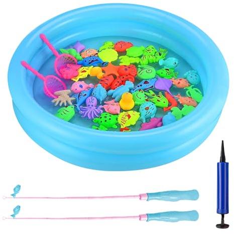 Dhqkqg Magnetisches Angeln Spielzeug, 50 Stück wasserspielzeug Kinder Outdoor, wasserdichte Magnet Angelspiel Pädagogisches Badespielzeug Spielset, Tolles Geschenk Für Kleinkinder Kindern Spielzeug