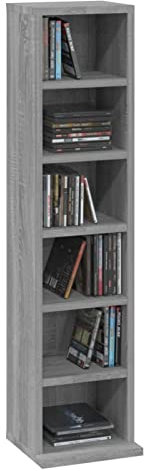 Gecheer Armadietto per CD in legno di ingegneria torre CD, mobile portaoggetti DVD con 6 scomparti, ripiano CD e DVD, per soggiorno, camera da letto, ufficio, 21 x 20 x 88 cm