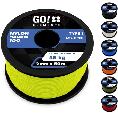 GO!elements Paracord 2mm de Nylon Resistente al desgarro – Tipo I 100, línea de Supervivencia Multifuncional con Capacidad de Carga hasta 45kg