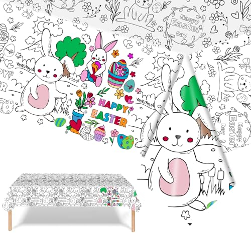 MORAINJAY Oster Tischdecke Ausmalen, 137x274cm Papier Tischdecke Ostern zum Ausmalen, Ostertischdecke Ausmaltischdecke, Ausmalbilder Kinder, Ostergeschenk für Kinder, Basteln Ostern, Mal Mich Bunt