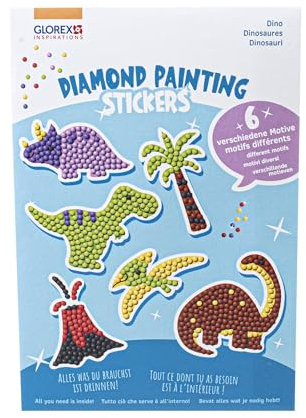 GLOREX 6 1242 703 - Diamond Painting Stickers, Motiv: Dino, Bastelset zum Malen mit Glitzersteinchen, für Kinder ab 6 Jahren