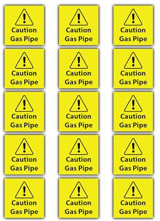 Aufkleber mit Aufschrift Caution Gas Pipe, 55 x 55 mm, 15 Stück