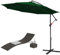 Jopassy Parasol déporté, 300 cm, avec LED solaire, grand, avec support, à manivelle, en aluminium, protection UV, imperméable, pour terrasse, balcon, jardin, vert, Parasol déporté vert avec LED, Ø300