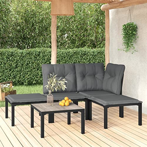 Rantry Casa Gartenmöbel-Set, 5-teilig, Schwarz und Grau aus Polyrattan, Gartenmöbel, Sitzgruppe, Sonnenliegen, Schlafsofa, Möbel, Gartenliegen für Terrasse im Freien Pool