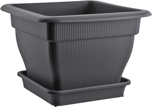 BURI L Pflanzkübel Blumentopf 38x38x28cm mit Wasserspeicher und Untersetzer - 18 Liter Pflanztopf gegen Staunässe anthrazit, terakotta UV-stabil, frostsicher, robust