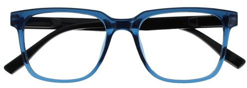OPULIZE LEO Lesebrille - Großes Rechteckiges Gestell - Blau - Schwarze Bügel - Herren Damen - Federscharniere - R55-3 - +2.00