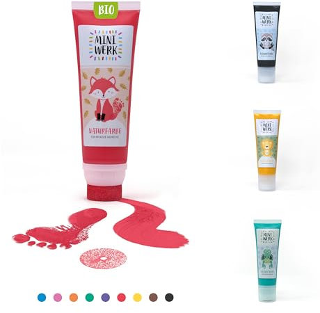 Miniwerk Bio Malfarbe Rot mit Schwammaufsatz aus natürlichen Rohstoffen, schadstofffrei wie Fingerfarbe - Fußabdruck Baby - Erinnerung und Dekoration für Baby- & Kleinkinderzimmer