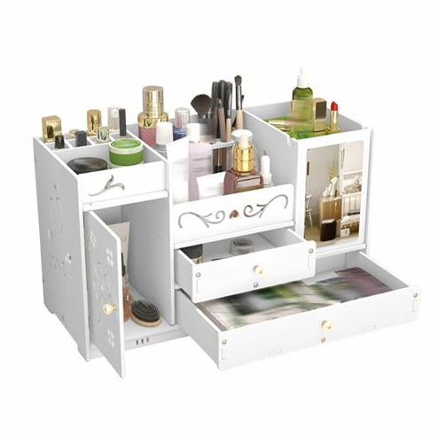 Treeisland Make Up Kosmetik Organizer mit Schubladen, Makeup Organizer Kosmetikbox Aufbewahrung, Schminktisch Organizer Box für Schlafzimmer, Badezimmer
