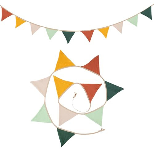 Wimpelkette Kinderzimmer,Wimpelgirlande Outdoor Wetterfest,Musselin Baumwolle Stoff Wimpel Girlande,Baby Deko Zimmer,Babyzimmer Dekoration,Wanddeko Geschenk,Hausbett Deko Junge,Wimpel Banner Mädchen