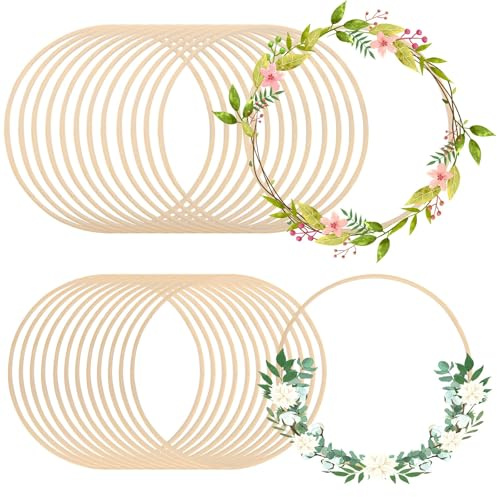 SHUESS 24 Stück Holzringe zum Basteln, 25cm & 30cm Bambus Holz Ringe Hoops Set, Holzringe zum Basteln, Makramee Ringe für Wickeltechnik, Traumfänger, Floristik,