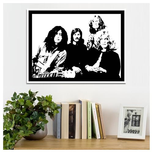 Generico LED ZEPPELIN QUADRO DIPINTO A MANO PLANT, PAGE, BONHAM, JONES - DESIGN MODERNO 40X30 CM CON CORNICE
