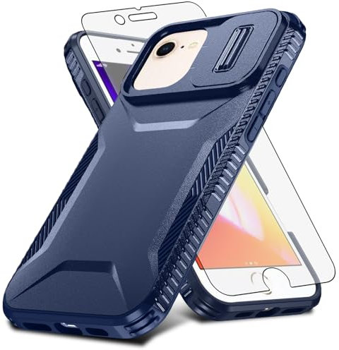 Asuwish Phone Case for iPhone 6/6s/7/8/SE 2020 2022 with Screen Protector and Slide Camera Cover Rugged Hybrid Shockproof Cell i Six Seven 6a i6 i7 i8 7s 8s SE2020 SE2 2 SE2022 SE3 3 Women Men Blue