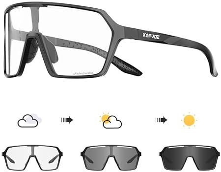 KAPVOE Fahrradbrille Selbsttönend für Herren Damen photochrome Sportsonnenbrille Klar Rennrad Brille TR90 Rahmen Radfahren MTB Radbrille mit UV400 Schutz Sportbrille für Laufen Fahren Triathlon 01
