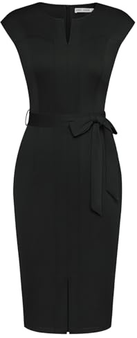GRACE KARIN Ladies Work Dress with Belt Split Cap Sleeve Bodycon Dress Black M