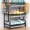 3-Tier Dishes Drying Rack, Stainless Steel Dishes Drainer with Chopping Board Rack, Utensil Holder, for Kitchen Counter Black