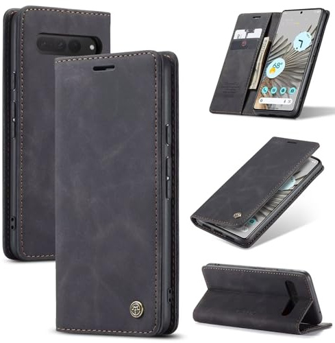 SLWYF Handyhülle für Google Pixel 7 Pro Hülle Premium Lederhülle Klappbar Flip Case Tasche Magnet Kartenfach Standfunktion Klapphülle Schutzhülle für Google Pixel 7 Pro, Schwarz