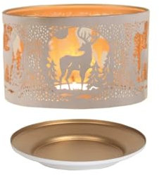 Aroma Jar Shade & Tray Set Metal Silhouette White & Gold - Stag 15cm