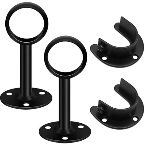 2 Set Support Tringle - 32 mm Acier Inoxydable Supports pour Tringles à Rideaux , Durables et Résistants à la Rouille , Tube à Bride Ouverte, pour Porte-Serviettes et Penderie - Noir (4 Pièces)
