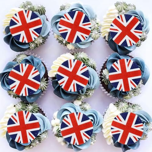 Blumomon 48Pcs Pre-Cut Edible UK Flags Cupcake Toppers The British Flag Cupcake Toppers UK Flags Cupcake Decoration Pick National Celebration Party Birthday Party Cake Decoration Supplies