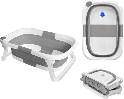 Baignoire Pliable avec Trou de Drainage Portable, Baignoire de Bain Autonome pour Enfant, Baignoires sur Pieds en Plastique PP+TPE, Baignoires de Voyage Drainage Rapide (Gris 63 * 43 * 20 cm)