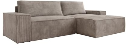 Luxusbetten24 Designer Sofa Corino in Cord mit Stauraum und Schlaffunktion | Bezug: Cord | Farbe: Hellgrau | Stellvariante: Rechts