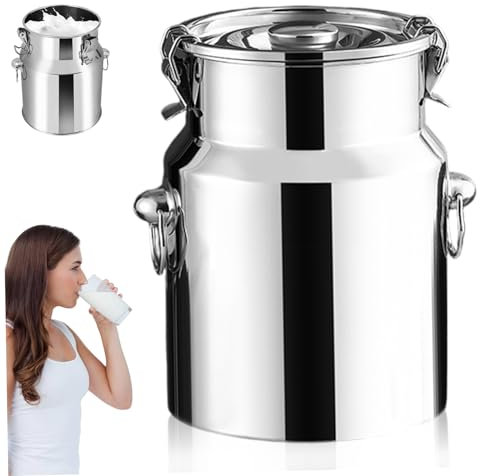 Lechera, cubo de acero inoxidable de 5 l con asas, tapa y cerraduras, jarra de leche sellada antideslizante, recipiente para leche, cubo de acero inoxidable con tapa, de