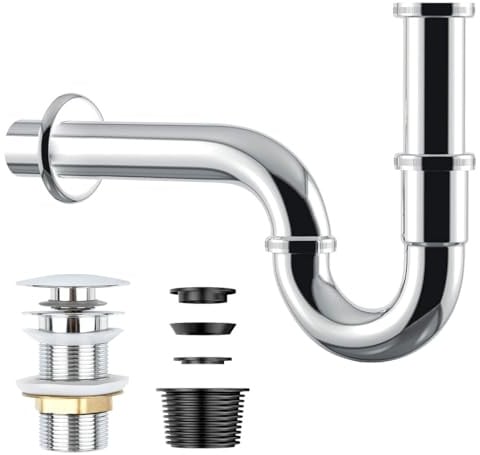 Universal Siphon Waschbecken Edelstähle,Röhrensiphon Ablaufgarnitur,Abflussrohr Waschbecken Syphon 1 1/4 inkl.Dichtungen,Abflussrohr Tauchrohr Geruchsverschluss