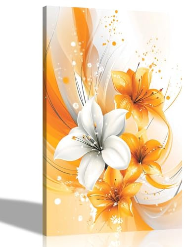 Artley Prints - Abstract Orange Lily FlowersCanvas Wall Art For Home Office Conservatory Gardening Prints Ready to Hang 30 x 20cm (12 x 8 inches) A4