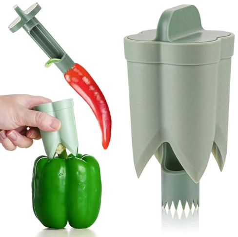2 in 1 Pepper Seed Corer Remover, Fruit Pepper Corer Jalapeno Ausstecher Pfeffer Cutter, ABS Chili-Kernentferner, für die Küche Zuhause Familie Camping (Grün)
