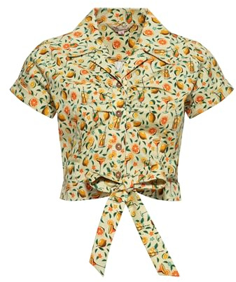 Queen Kerosin Damen Hawaiibluse Mit Bindeschleife Citrus Cocktails