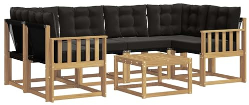 vidaXL Outdoor-Sofagarnitur mit Kissen 7 pcs Weiß und Schwarz, Moderne Garten-Sofa-Garnitur, Robustes Akazienholz, Bequeme Terrasse, stilvolle Couch zum Entspannen