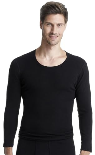 Susa Unterhemd Herren Angora 1/1 A I Unterwäsche für Männer aus weicher Angora- & Baumwolle I Gute Wärmeisolation I Unterhemd Langarm Herren I schwarz I GR L