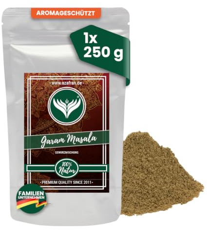 Azafran Garam Masala Gewürzmischung, Gewürz Indischer Art 250g | Warm-würzig mit nussiger Koriandernote · fein gemahlen für Currys, Reis, Linsen-Dal, Geflügel und Joghurt-Marinaden