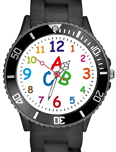 Taffstyle Kinder Armbanduhr Silikon Sportuhr Bunte Sport Uhr Kinderuhr Lernuhr Zahlen ABC Motiv Analog Schwarz